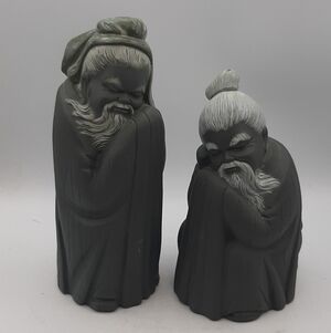Set of 2 Lladro Sleeping Chinese Monks Retired Gres Porcelain 12056 and 12057